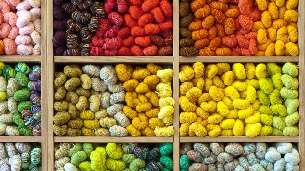 The yarn display in Purl Soho's store.